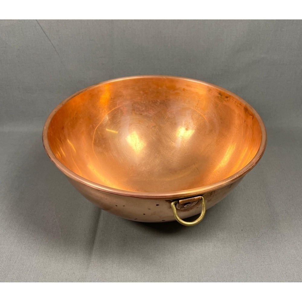 VTG Heavy Copper Mixing Bowl 10" Brass Ring Round Bottom Rolled Edge England
